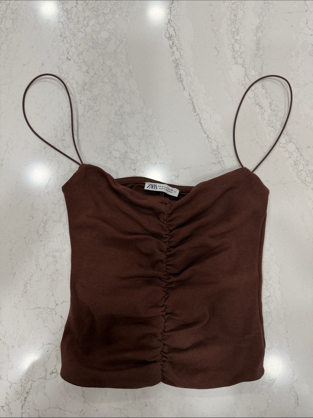 Zara Chocolate Brown Ruched Spaghetti Strap Camisole